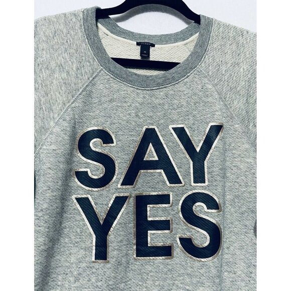 J Crew Say Yes Sweatshirt Womens Medium Metallic Graphic Sweater Gray Boho - Picture 3 of 8